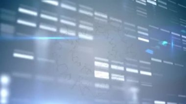 Hareket eden kolonların ve harflerin üzerindeki gri şekillerin animasyonu. küresel iş, veri işleme ve dijital arayüz kavramı dijital olarak oluşturulmuş video.