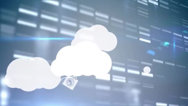 움직이는 아이콘 구름의 애니메이션 글로벌 비즈니스 데이터 디지털 인터페이스 디지털 — 비디오