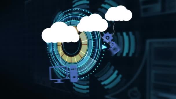 Animation Nuages Avec Icônes Sur Balayage Portée Connexions Globales Technologie — Video