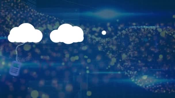 Animação Nuvens Com Ícones Sobre Processamento Dados Conceito Global Negócios — Vídeo de Stock