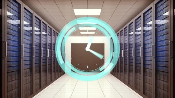 Animazione Dell Orologio Movimento Sulla Sala Server Connessioni Globali Tecnologia — Video Stock