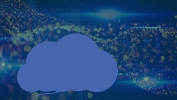 Animacja Chmur Ikonami Mediów Przetwarzanie Danych Niebieskim Tle Globalny Biznes — Wideo stockowe