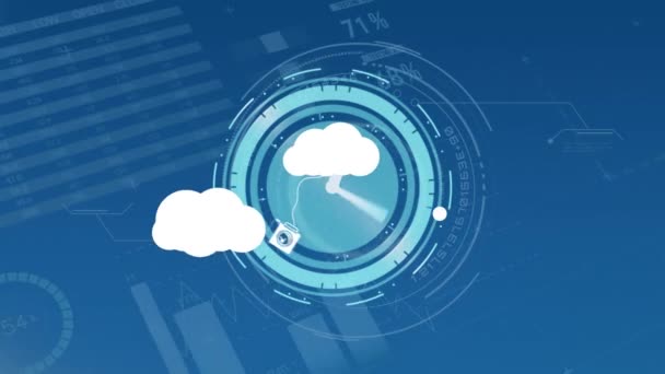 Animação Nuvens Com Ícones Sobre Processamento Dados Relógio Movimento Conceito — Vídeo de Stock