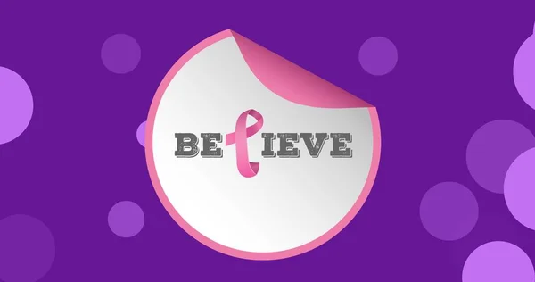 带紫色背景的乳腺癌彩带的信念文字矢量图像 复制空间 乳腺癌宣传运动和病媒概念 — 图库照片