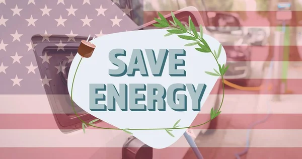 Mehrfache Belastung Durch Energiesparen Über Die Amerikanische Flagge Mit Aufladung — Stockfoto