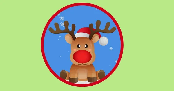 Vector Image Reindeer Wearing Santa Hat Copy Space Green Background — Stock Photo, Image