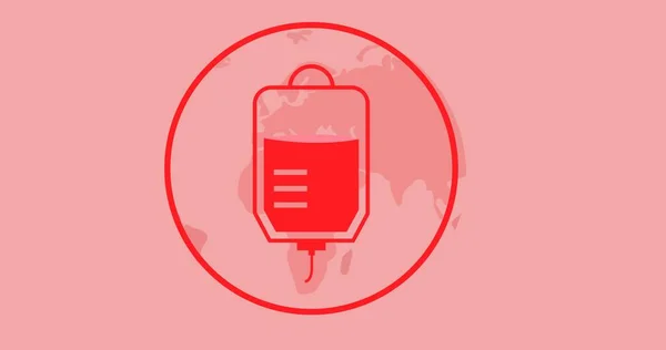 Digital Composite Blood Bag Planet Earth Red Outline Pink Background — Stock Photo, Image