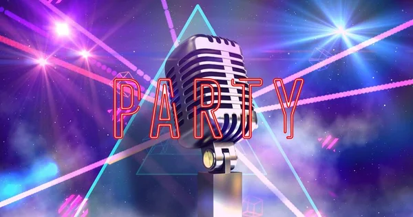 Digital Composite Party Text Retro Microphone Illuminated Abstract Background Vector — Stock Photo, Image