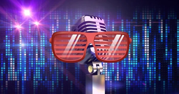 Composite Image Shutter Shades Retro Microphone Illuminated Abstract Background Vector — Stock Photo, Image