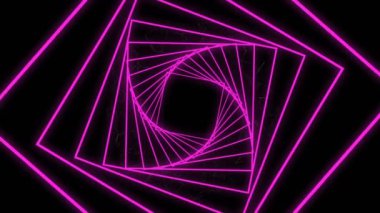 Siyah arkaplandaki neon karelerin animasyonu. küresel bağlantılar, teknoloji, veri işleme ve dijital arayüz konsepti dijital olarak oluşturulmuş video.