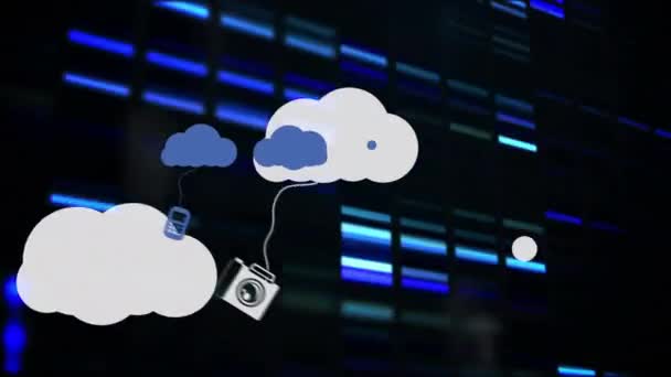 Animation Nuages Avec Des Icônes Sur Des Colonnes Mobiles Concept — Video