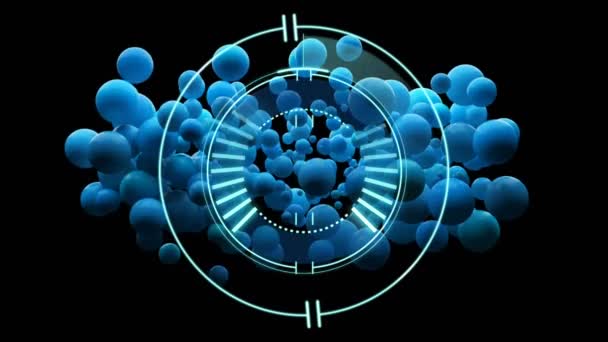 Анімація Сканування Масштабу Над Блакитними Кульками Глобальні Язки Технології Обробка — стокове відео