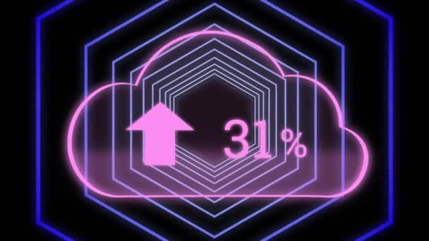 Animace Cloudu Rostoucím Počtem Neonových Šestiúhelníků Globální Připojení Technologie Zpracování — Stock video