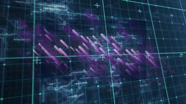 Animation Von Violetten Linien Über Formen Globales Geschäft Datenverarbeitung Und — Stockvideo