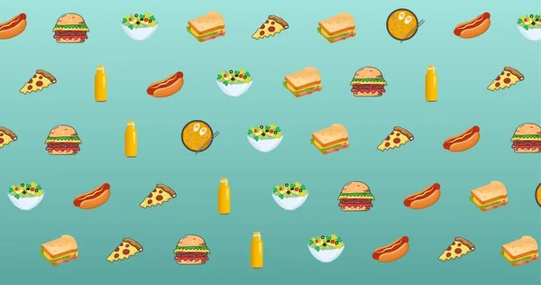 青い背景 コピースペース上の様々な食品のベクトル画像 食べ物背景やベクトルの概念 — ストック写真