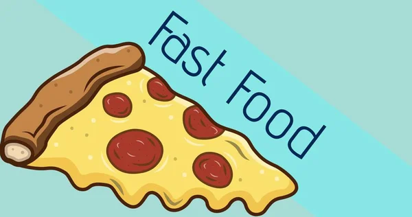 Διανυσματική Εικόνα Της Πίτσας Φέτα Και Κείμενο Fast Food Μπλε — Φωτογραφία Αρχείου