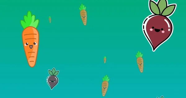 Векторне Зображення Моркви Буряків Смайликами Зеленому Тлі Копіювання Простору Здорова — стокове фото
