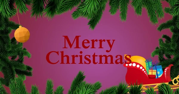 Διάνυσμα Εικόνα Των Χριστουγέννων Χαιρετισμό Πευκοβελόνες Και Έλκηθρο Σάντα Ροζ — Φωτογραφία Αρχείου