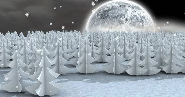 Векторное Изображение Заснеженных Деревьев Полнолуние Копировальное Пространство Праздник Рождества Вектор — стоковое фото