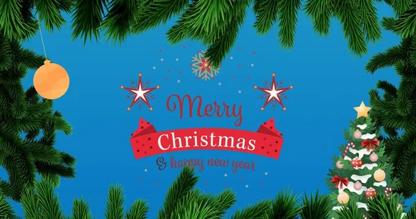 Vector Image Christmas New Year Greeting Decoration Pine Needles Blue — Stock Photo, Image