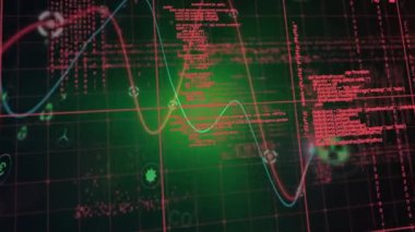 Siyah arkaplanda veri işleme ve ekoloji simgelerinin animasyonu. küresel iş, finans, bağlantılar ve dijital arayüz konsepti dijital olarak oluşturulmuş video.