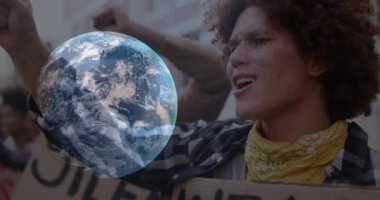 Gösteriye bağıran, dönen ober insanların animasyonu. küresel insan hakları ve eşitlik kavramı dijital olarak üretilen video.