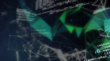 Siyah arkaplanda veri işleme ve şekillerin animasyonu. küresel iş, finans, bağlantılar ve dijital arayüz konsepti dijital olarak oluşturulmuş video.