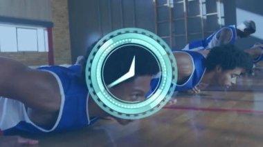 Sahada pompa yapan çeşitli erkek takımlarının saat animasyonu. global sporlar, sağlıklı ve aktif yaşam tarzı konsepti dijital olarak oluşturulmuş video.