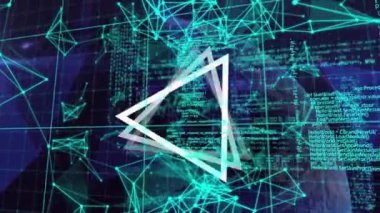 Dünya üzerinde şekil ve veri işleme animasyonları. küresel iş, finans, bağlantılar ve dijital arayüz konsepti dijital olarak oluşturulmuş video.