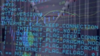 Sunucu odasındaki veri işleme ve diyagramın animasyonu. küresel iş, finans, bağlantılar ve dijital arayüz konsepti dijital olarak oluşturulmuş video.