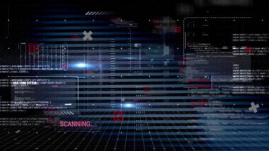 Siyah arkaplanda veri işleme animasyonu. küresel iş, finans, bağlantılar ve dijital arayüz konsepti dijital olarak oluşturulmuş video.