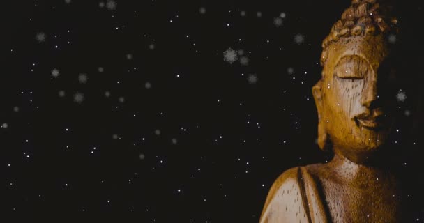 Animation Snö Faller Över Buddha Svart Bakgrund Buddhism Och Religion — Stockvideo