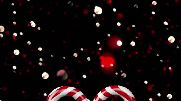在黑色背景上的灯光和圣诞糖果的动画 圣诞节 传统和冬季庆祝概念数字制作的视频 — 图库视频影像