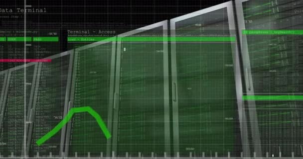 Animace Zpracování Dat Diagram Přes Serverovou Místnost Globální Obchod Finance — Stock video