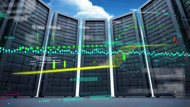 Animering Databehandling Och Diagram Över Serverrummet Global Verksamhet Ekonomi Anslutningar — Stockvideo