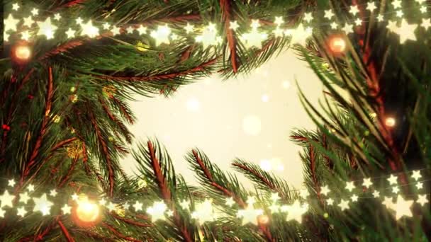 用星星在枞树框架上的光点动画 圣诞节 传统和冬季庆祝概念数字制作的视频 — 图库视频影像