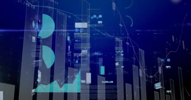 Animace Zpracování Dat Diagramy Modrém Pozadí Globální Obchod Finance Připojení — Stock video
