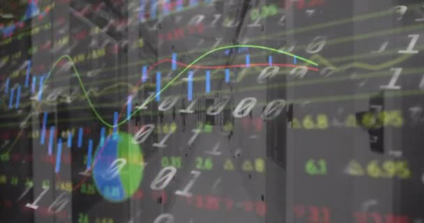 Animação Processamento Dados Diagramas Sobre Sala Servidor Negócio Global Finanças — Vídeo de Stock