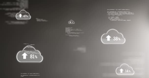动画的数据处理和云的百分比在黑色背景 全球商业 连接和数字视频接口概念 — 图库视频影像