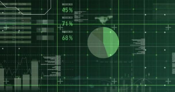 Animação Processamento Dados Diagramas Fundo Preto Negócio Global Finanças Conexões — Vídeo de Stock