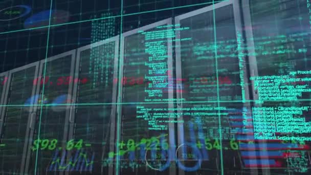 Animering Databehandling Och Diagram Över Serverrummet Global Verksamhet Ekonomi Anslutningar — Stockvideo