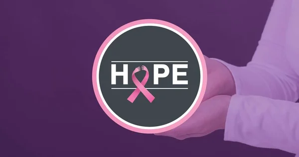 Woman Hope Text Breast Cancer Awareness Ribbon Purple Background Copy — 图库照片