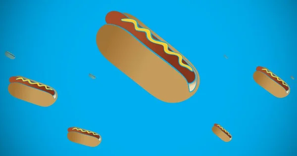 Wektorowy Obraz Hot Dogów Niebieskim Tle Przestrzenią Kopiowania Koncepcja Fast — Zdjęcie stockowe