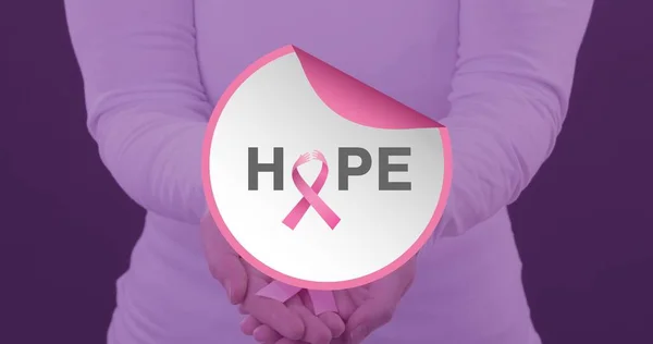 Composition Woman Breast Cancer Awareness Ribbon Hope Text Purple Background — 图库照片
