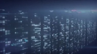 Mavi arka planda ışık noktaları ve şekillerin canlandırılması. teknoloji, bağlantılar ve dijital arayüz kavramı dijital olarak oluşturulmuş video.