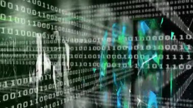 Siyah arkaplan üzerinde ikili sistem veri işleme animasyonu. küresel bilgisayarlar, teknoloji, veri işleme ve dijital arayüz kavramı dijital olarak oluşturulmuş video.