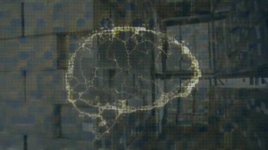 Depoda veri ve beyin animasyonu. küresel iş, ticaret, lojistik ve teknoloji konsepti dijital olarak oluşturulmuş video.