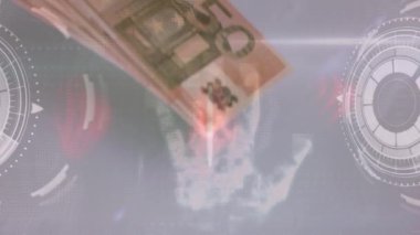 Avro banknotlarının düşmesiyle ilgili çeşitli verilerin animasyonu. küresel finans güvenliği konsepti dijital olarak oluşturulmuş video.