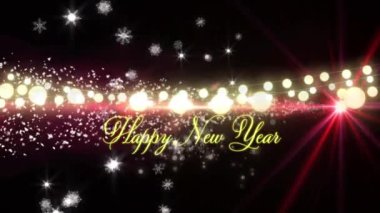 Mutlu bayramlar metni ve Noel perisi ışıkları dekorasyonu. Yeni yıl, Noel, gelenek ve dijital olarak üretilen kutlama konsepti.