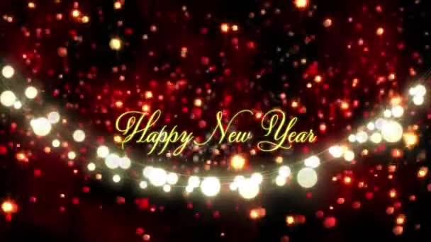 Siyah Arkaplandaki Işık Noktalarından Geçen Mutlu Yeni Yıl Metinlerinin Animasyonu — Stok video